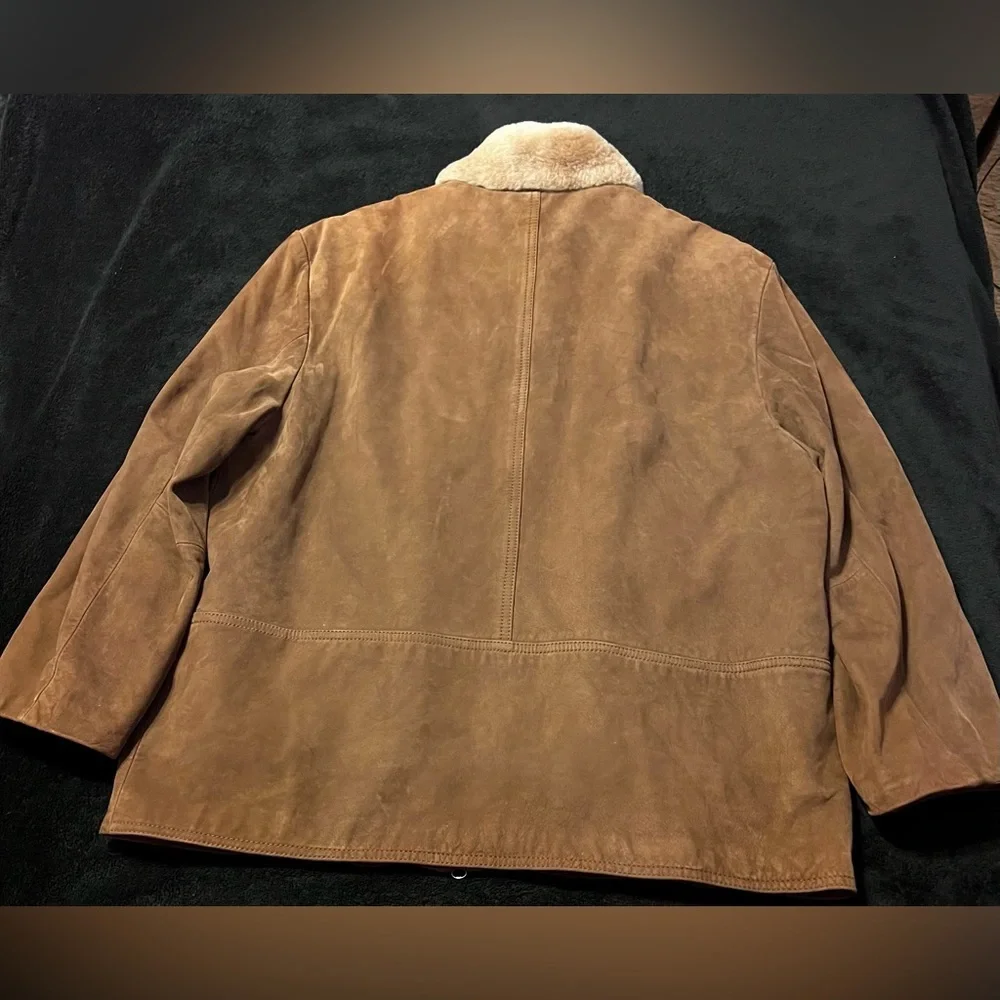EUC Cole Haan Brown Suede Bomber Jacket/Car Coat Zip out Wool Liner